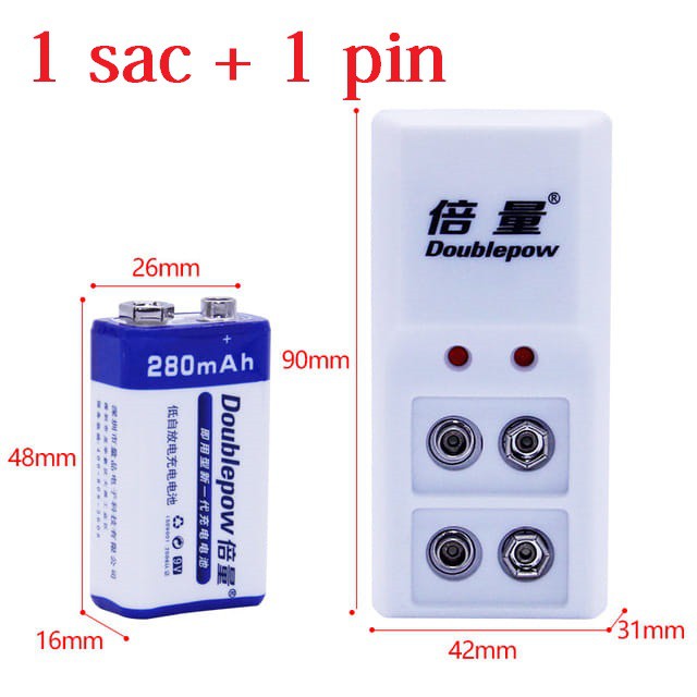 Sạc pin vuông 9v Doublepow Tặng kèm 1 pin