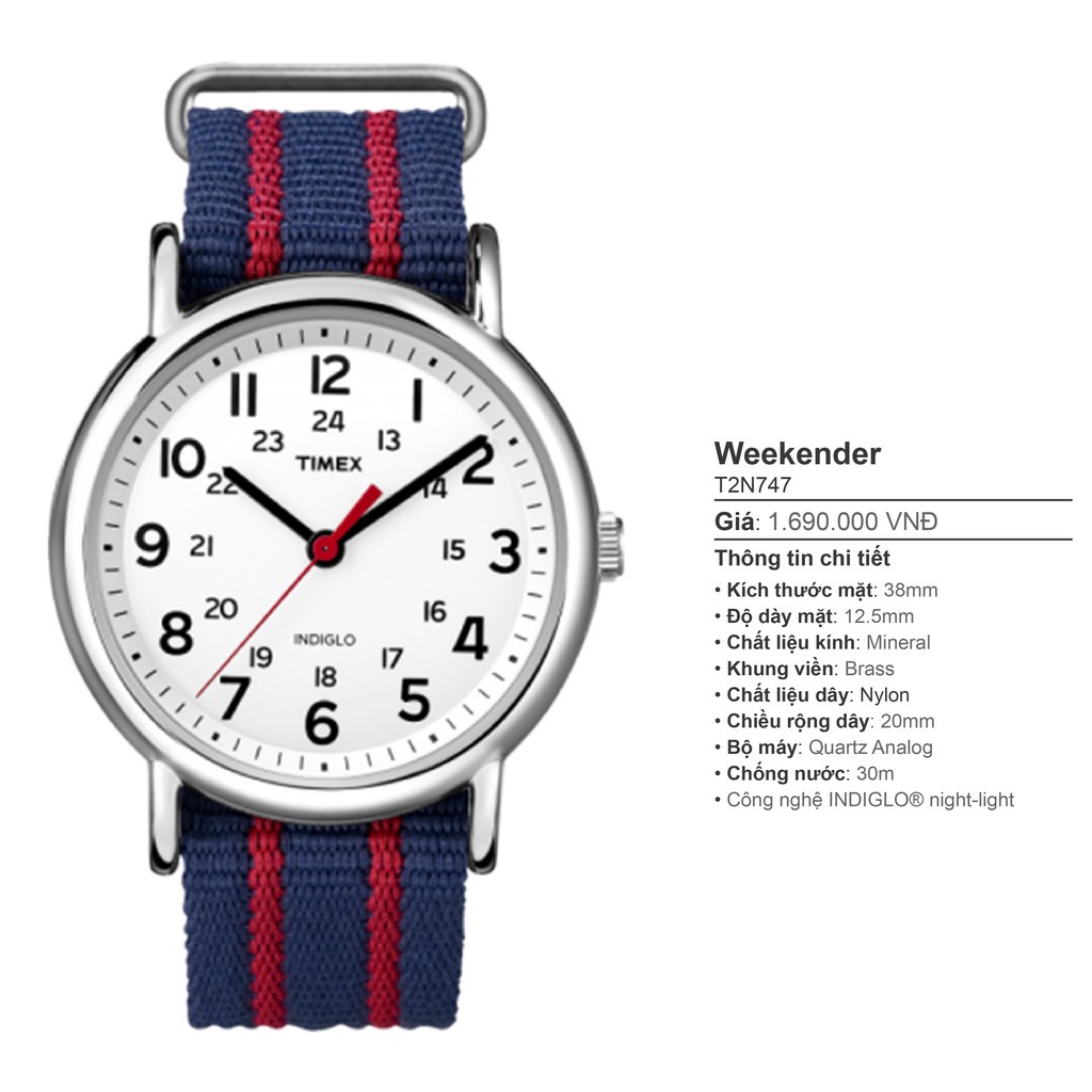 Đồng hồ unisex Timex T2N747 dây vải hàng 2hand cực mới chính hãng | BigBuy360 - bigbuy360.vn