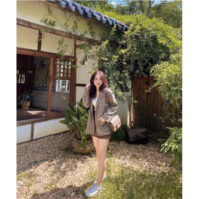 Áo khoác Blazer dạ kẻ 2 lớp ulzzang Hàn Quốc hottrend