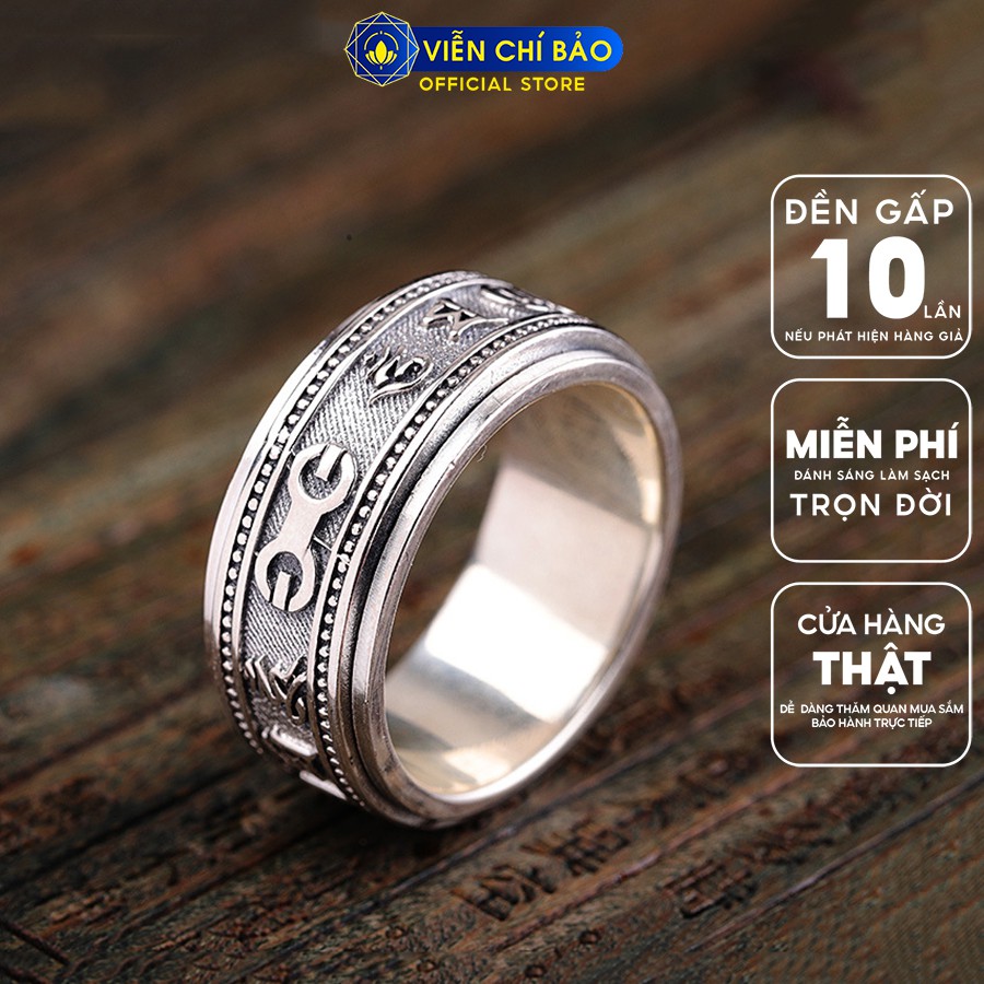 Nhẫn bạc nam 2 tầng Lục Tự Chân Ngôn xoay đà la ni 360 độ chất liệu bạc Thái 925 thương hiệu Viễn Chí Bảo N100886