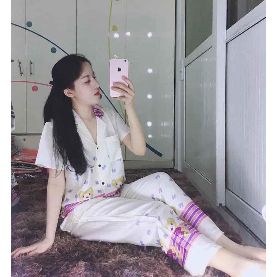 BỘ PIJAMA SATIN TAY NGẮN QUẦN DÀI CHÂN BÔNG MS20 | BigBuy360 - bigbuy360.vn