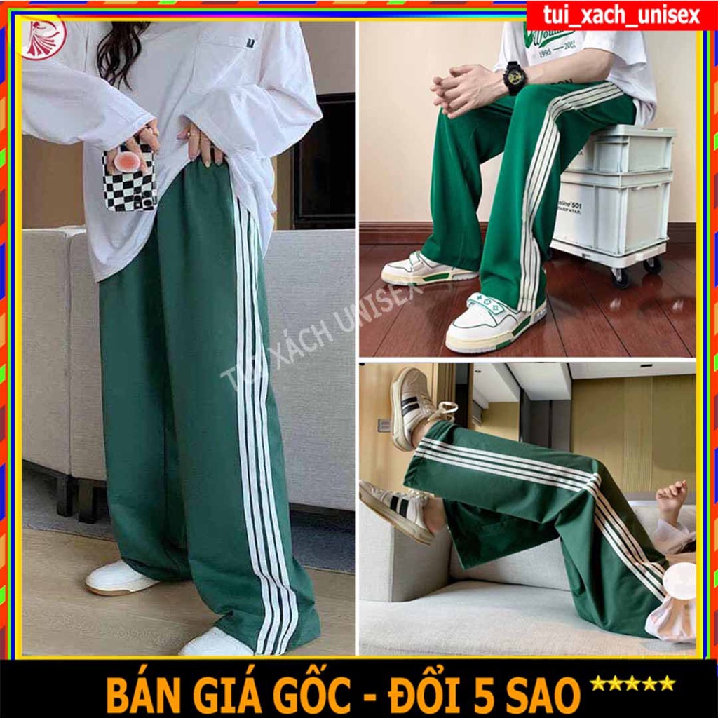 Quần Thể Thao Nỉ 4 Sọc Cho Cả Nam và Nữ (40-75kg) Form Chuẩn Ống Rộng Suông, Chất Dày Đẹp Màu rêu ve chai