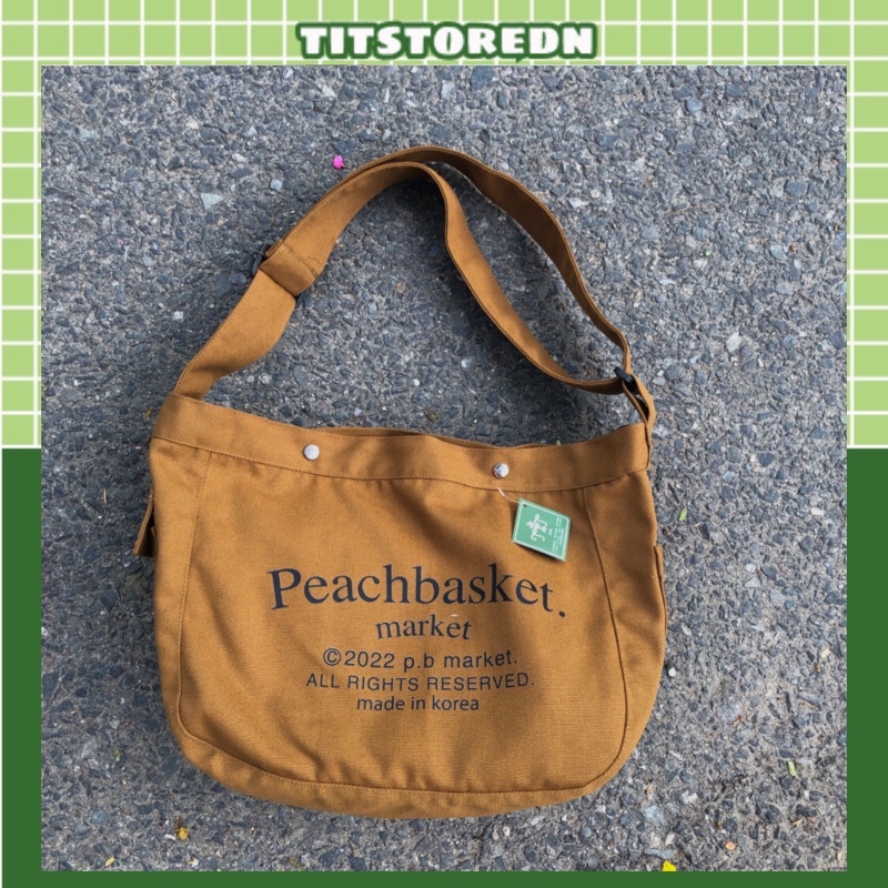 Túi đeo chéo Peachbasket form siêu to chuẩn Hàn (có sẵn, hình thật)