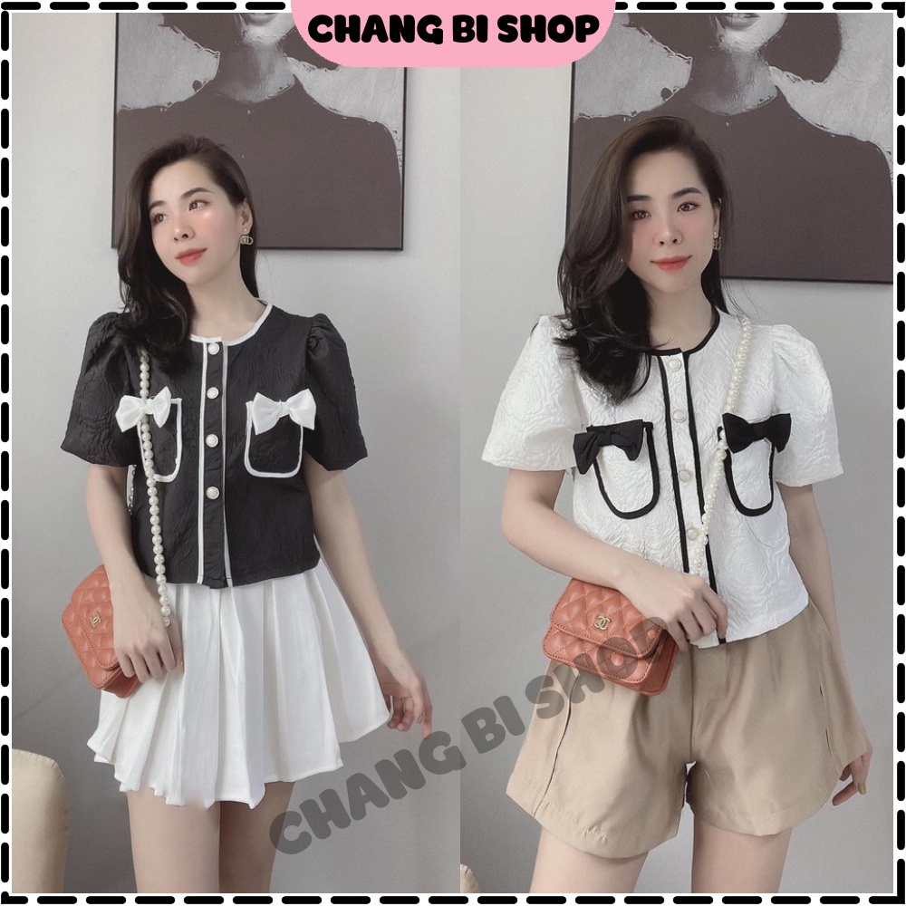 Áo Croptop Tay Bồng - Áo Sơ Mi Xốp Tay Bồng Cổ Tròn Nơ Ngực Xinh Xắn Phong Cách Tiểu Thư Chang Bi Shop