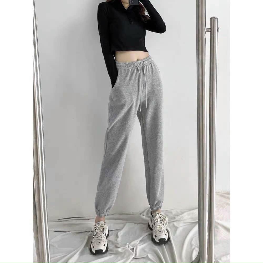Quần jogger nỉ nữ bo gấu ống rộng Unisex dáng Ullzang M906