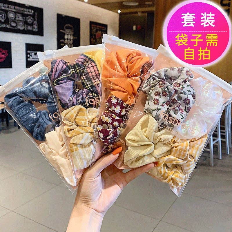 Scrunchies - Chun buộc tóc set 5 chiếc túi zip cap cấp