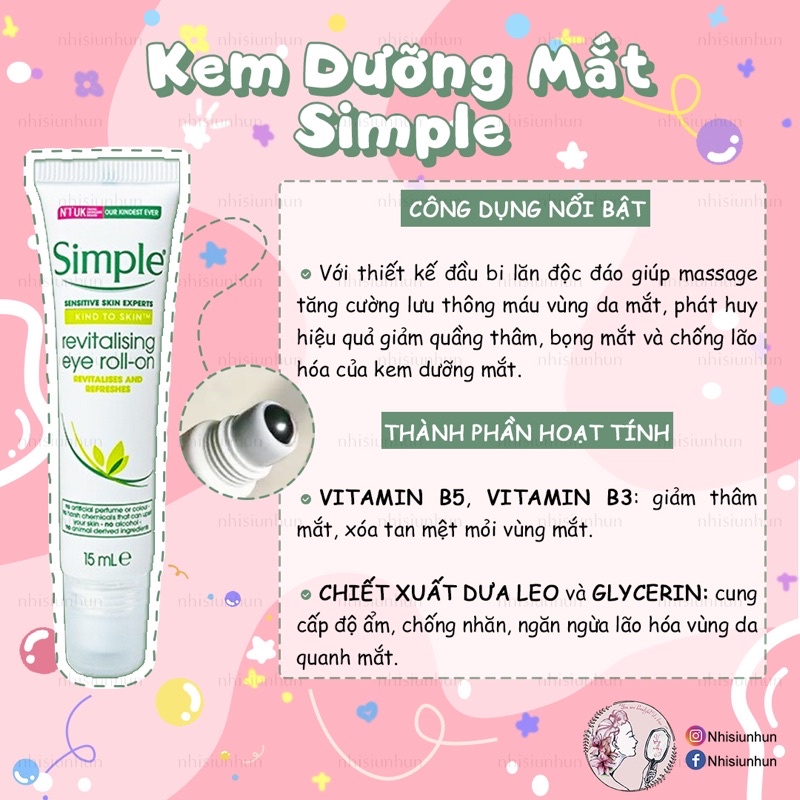 Lăn dưỡng thâm mắt Simple Kind To Eyes Revitalising Eye Roll-On