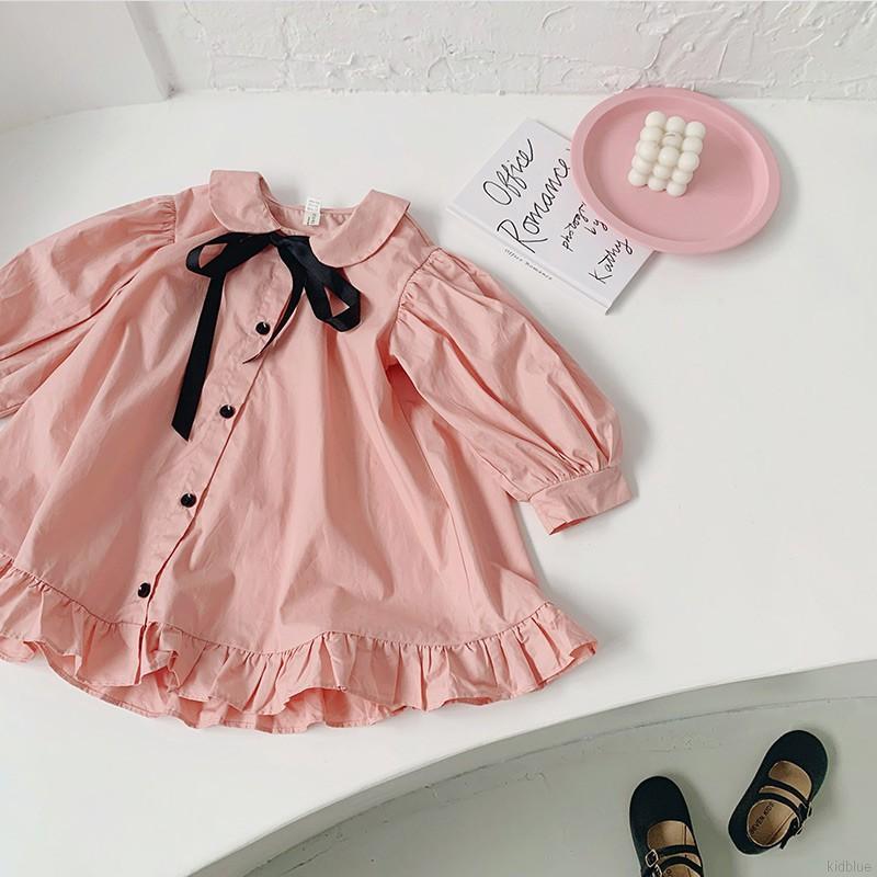 Váy dài tay phong cách Hàn Quốc đáng yêu cho bé gái