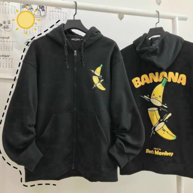 [Giá siêu rẻ] Áo khoác nỉ zip hoodie quả chuối, form rộng, có 2 phối màu đen trắng | BigBuy360 - bigbuy360.vn