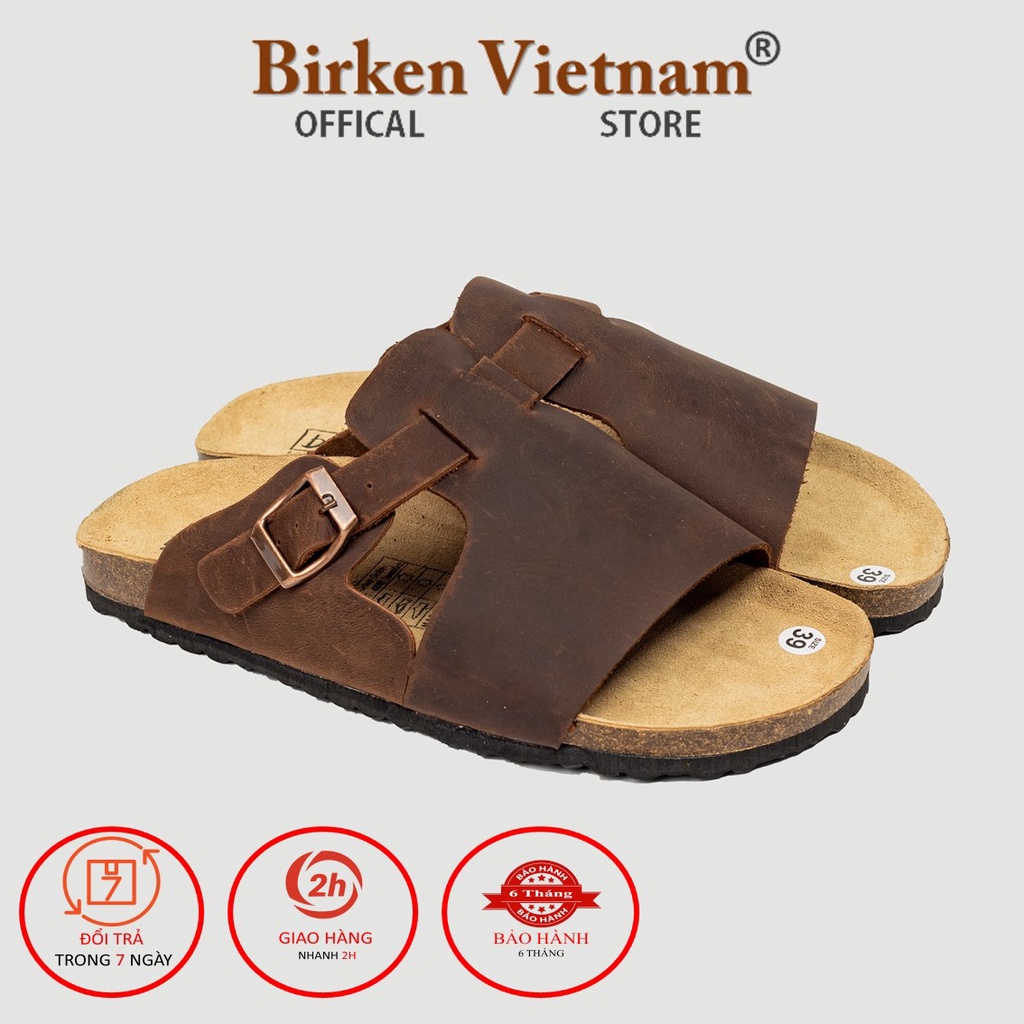 MÃ D26 DÉP DA BÒ Đế Trấu Quai Ngang Nguyên Tấm Unisex Birken Vietnam Bioline