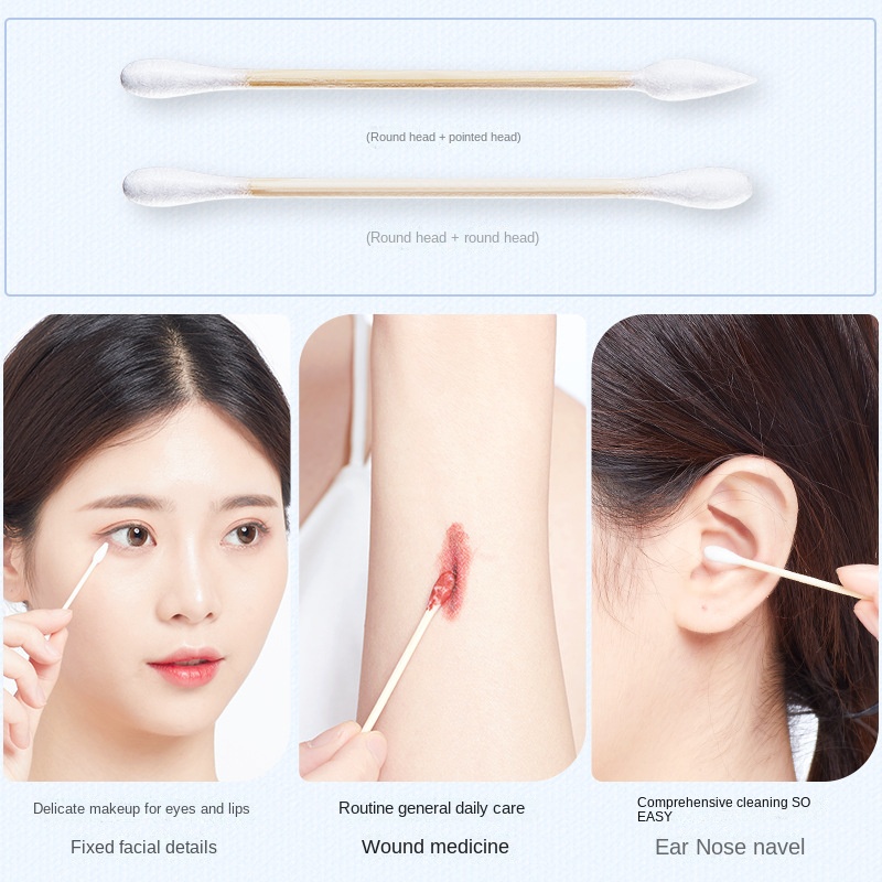 Hộp 100 Tăm Bông Cotton Hai Đầu Mềm Mại Đa Năng Chất Lượng Cao
