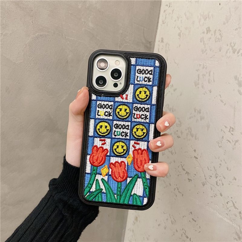 Ốp Điện Thoại Thêu Hình Hoa tulip Chống Rơi Cho iphone 14 pro max 13 pro max 11 / 12pro max 12 xs max