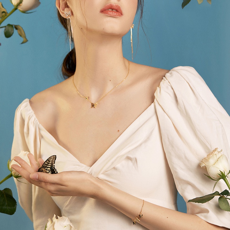 Vòng cổ BAMOER bạc 925 hình bướm thời trang xinh xắn cho nữ