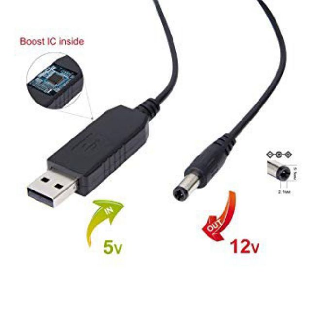 Dây Cáp Chuyển Đổi 5V USB sang 12V (Mất điện vẫn có Mạng &amp; WiFi)