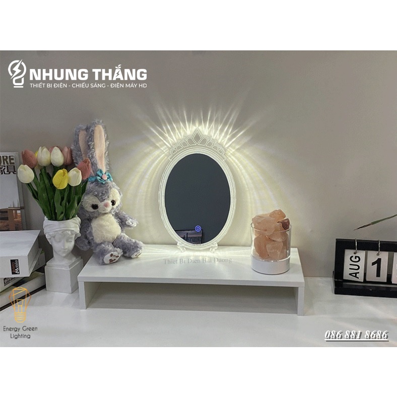 Gương Để Bàn,Gương Trang Điểm Cảm Ứng Có Đèn GTD-1096 - 3 Chế Độ Ánh Sáng - Pin Sạc Tích Điện Sử Dụng Đến 6-8 Tiếng