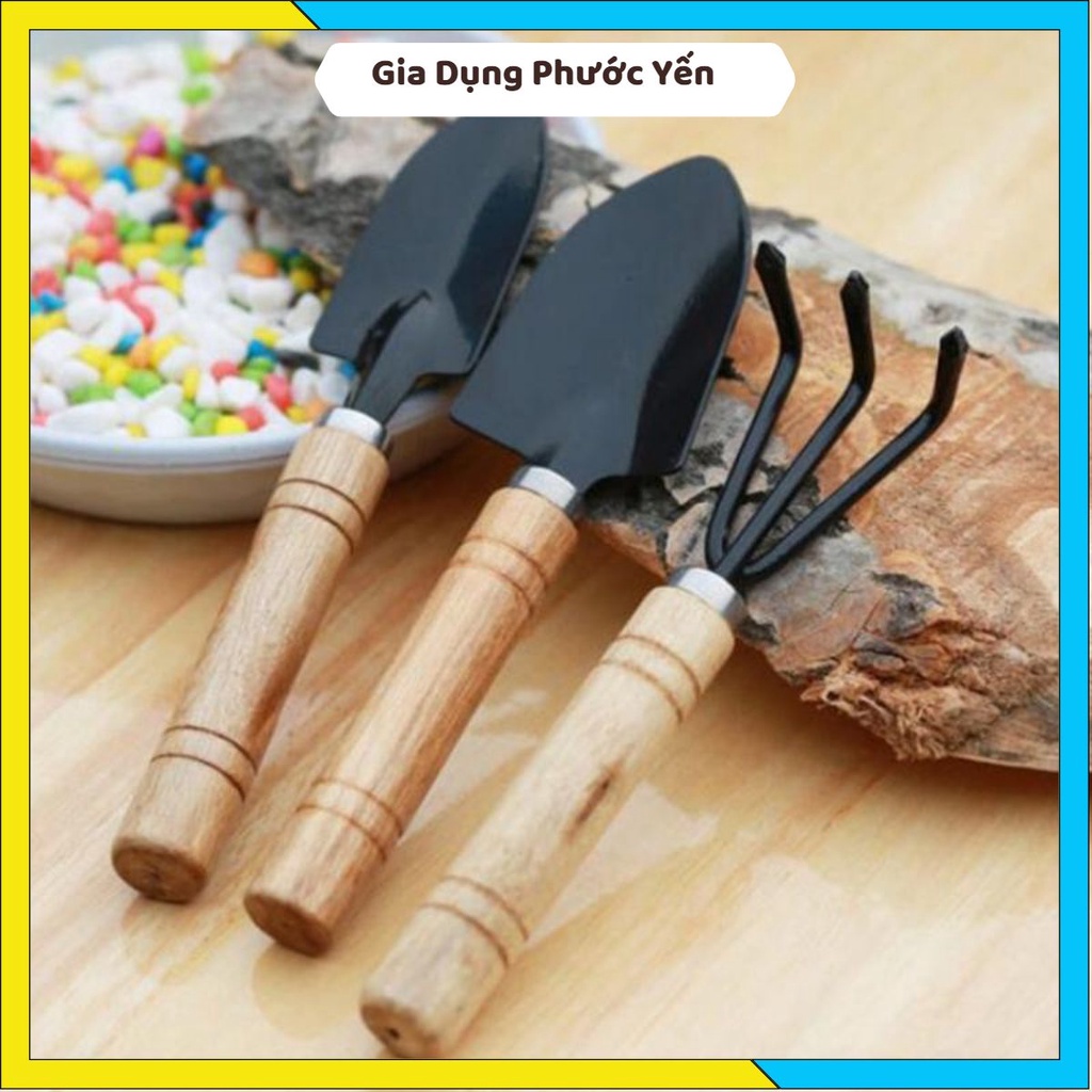 Bộ dụng cụ làm vườn 3 món (cán gỗ) size trung