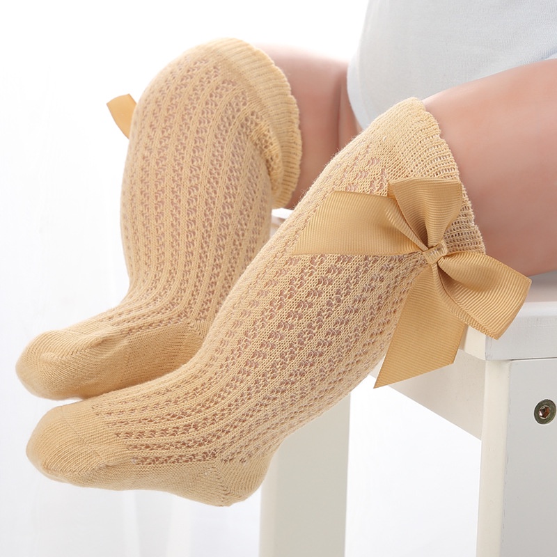 Vớ Cotton Cổ Cao Đính Nơ Dễ Thương Cho Bé Gái Sơ Sinh 0-2 Tuổi