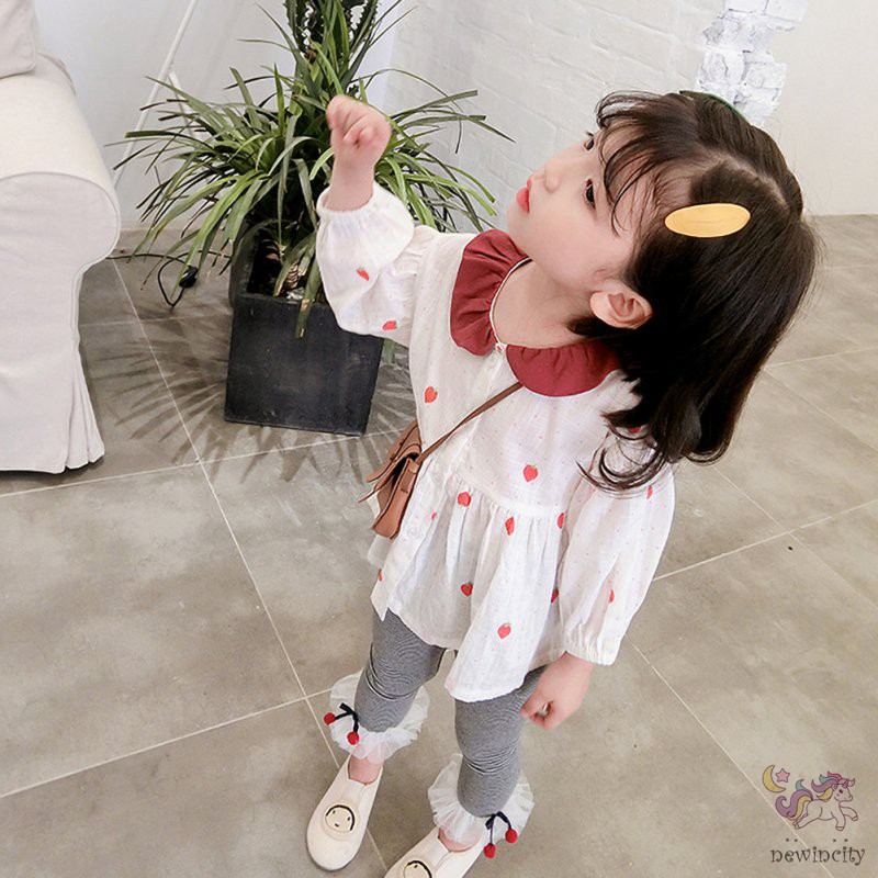 Áo Cotton Dài Tay In Họa Tiết Dâu Tây Xinh Xắn Theo Phong Cách Hàn Quốc Dành Cho Nữ