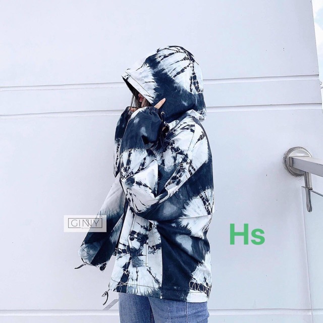 Áo khoác gió dù có mũ loang màu đá 1 lớp