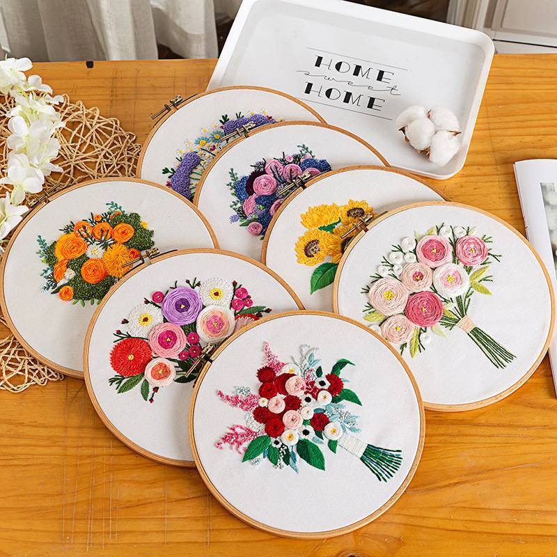 DIY Embroidery Set Embroidery Kit DIY Fabric Embroidery Kit Set Beginner Flowers Handmade Gifts Cross Stitch