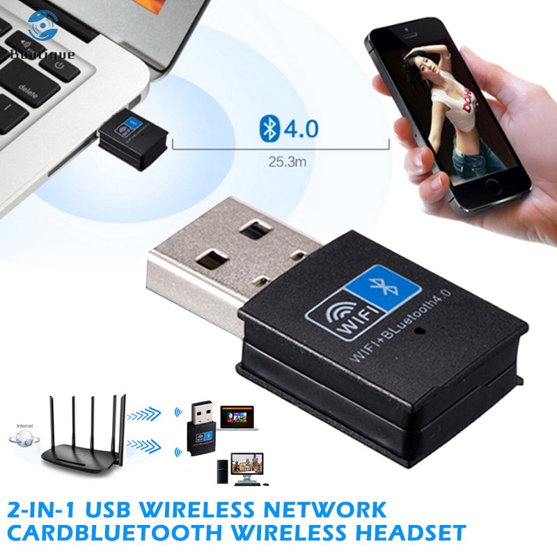 ✿♥▷ Mini Wireless USB Adapter 150Mbps WiFi Bluetooth 4.0 2 In 1 Receiver For Computer PC