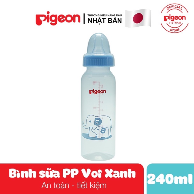 Bình sữa Pigeon cổ hẹp 240ml PP voi tiêu chuẩn