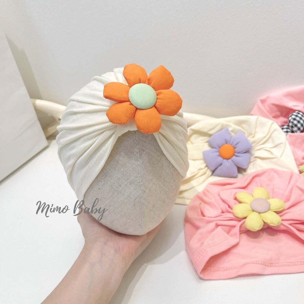 Mũ nón turban đính hoa phồng dễ thương cho bé gái 6-24m MTB92 Mimo Baby
