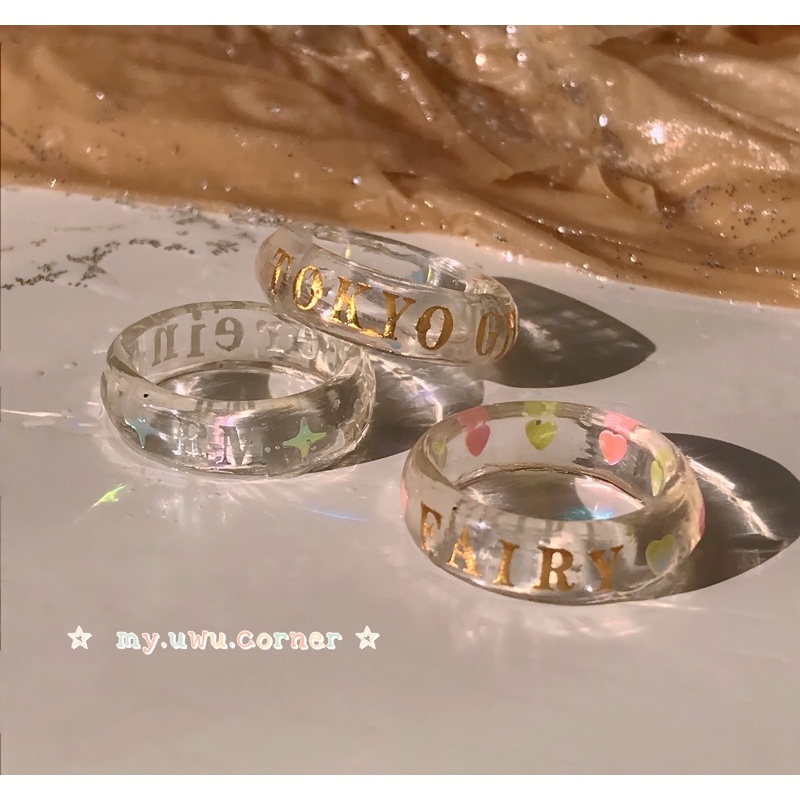 Nhẫn nhựa resin custom đính chữ | Custom theo yêu cầu | @myuwucorner | nhẫn nhựa màu sắc hàn quốc hot trend