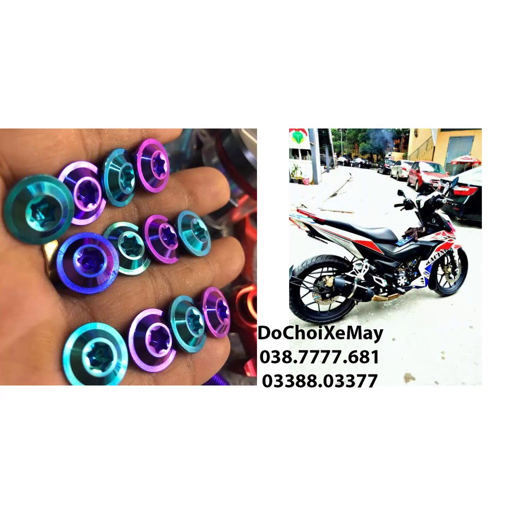 Ốc đĩa dĩa titan 8li25 chuẩn GR5 đầu mỏng gắn thông dụng tất cả các loại xe Yamaha Honda Suzuki Kawasaki . DoChoiXeMay