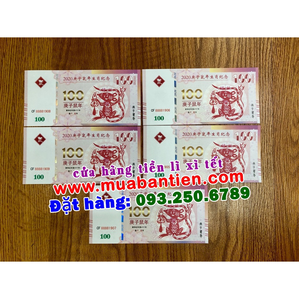 Tờ tiền 100 Macao may mắn hình con chuột 2020 - Combo 5 tờ, tặng kèm bao lì xì