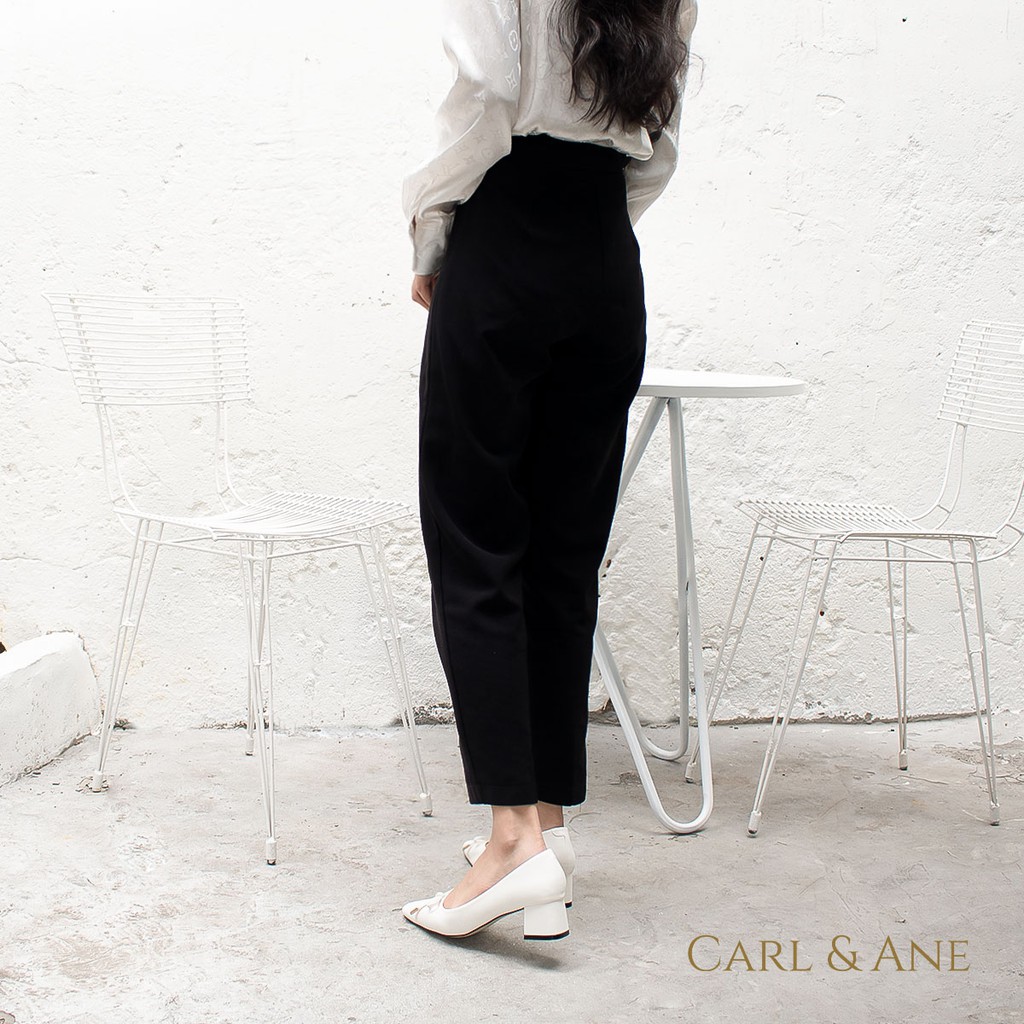 Carl &amp; Ane - Giày cao gót công sở bít mũi phối nơ cao 5cm màu trắng _ CP006