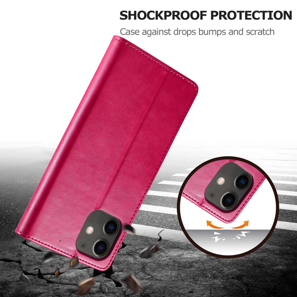 Bao da điện thoại màu trơn chất liệu da bò có ví tiền tiện dụng cho Iphone XS XR XS Max 11 11Pro max 12 12Pro max 12mini | BigBuy360 - bigbuy360.vn