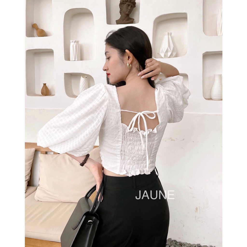 Áo Croptop tay phồng lỡ, xếp li eo JAUNE- LYLI Top