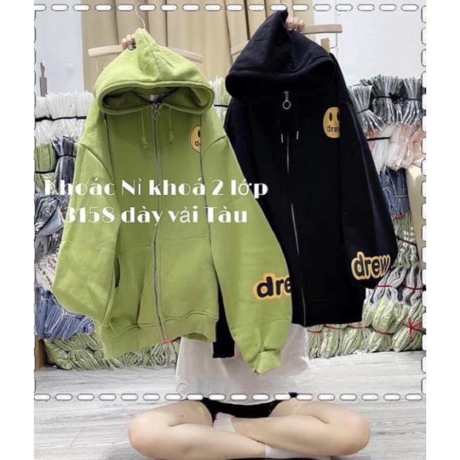 Áo Khoác Nỉ Hoodie Zip Kéo Khoá Mặt Cười Drew Mũ 2 Lớp Chất Nỉ Ngoại Dày Dặn Form Rộng Unisex Nam Nữ( Hàng Sẵn)