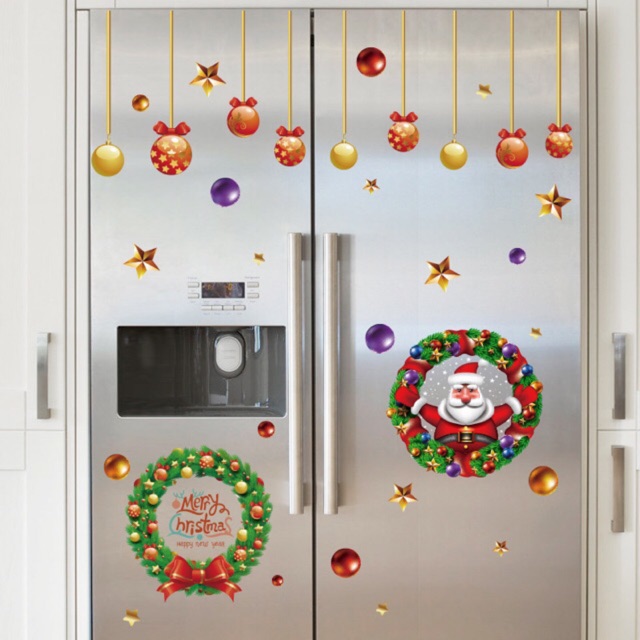 Decal trang trí noel vòng nguyệt quế ấn tượng (ánh nhũ)