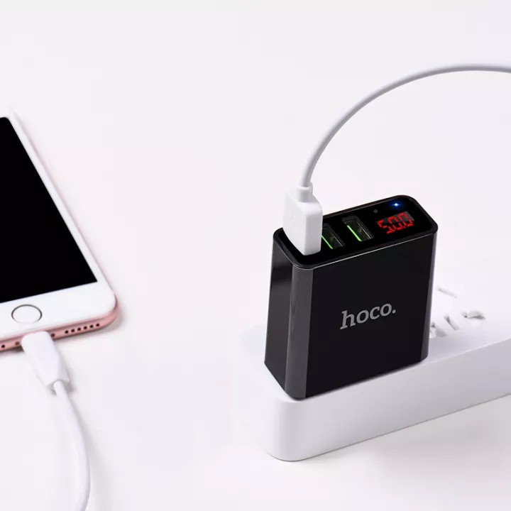 Cốc Sạc 3 cổng Hoco C15 3.0A hỗ trợ sạc nhanh có đèn Led báo sạc thông minh, chính hãng phân phối