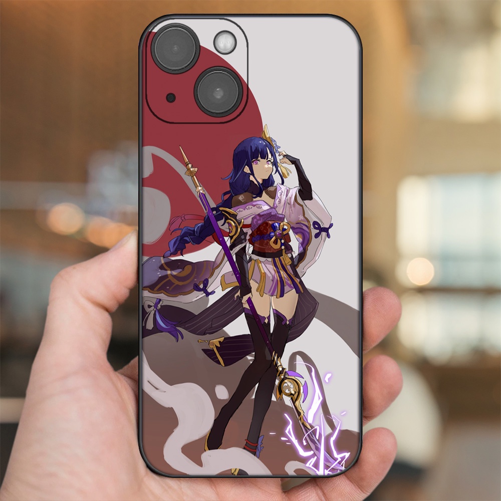 Ốp lưng iPhone 13 dẻo đen cạnh vuông in hình Raiden Shogun Genshin Impact