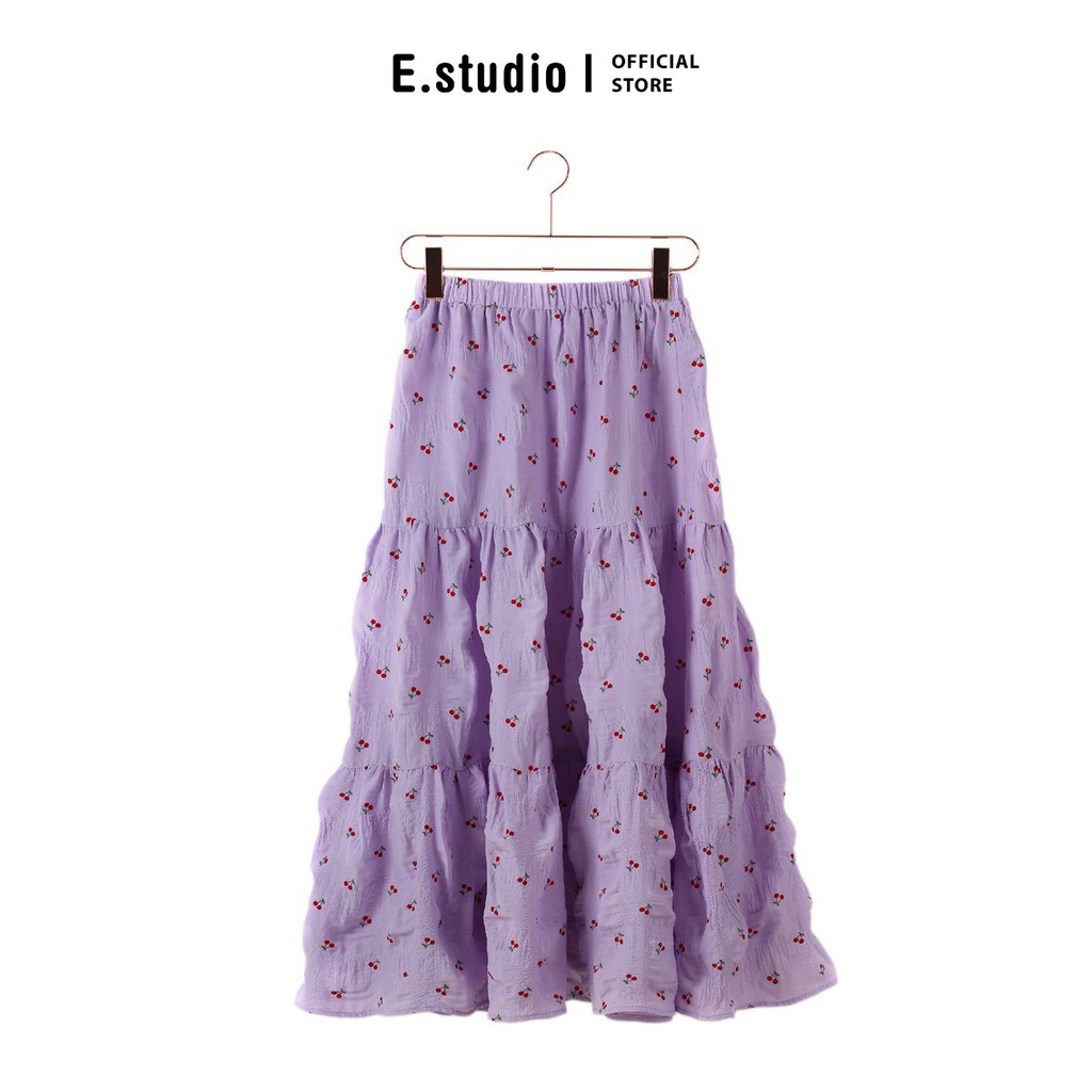 Chân váy maxi đi biển E.studio màu tím pastel hoạ tiết cherry dễ thương LCA