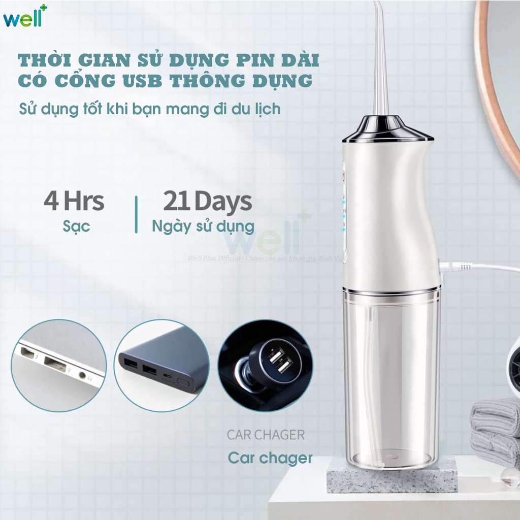 Máy Tăm Nước Cầm Tay Cao Cấp 3 Chế Độ Kèm 4 Vòi Phun Đa Chức Năng Giúp Vệ Sinh Sâu Răng Miệng Hiệu Quả