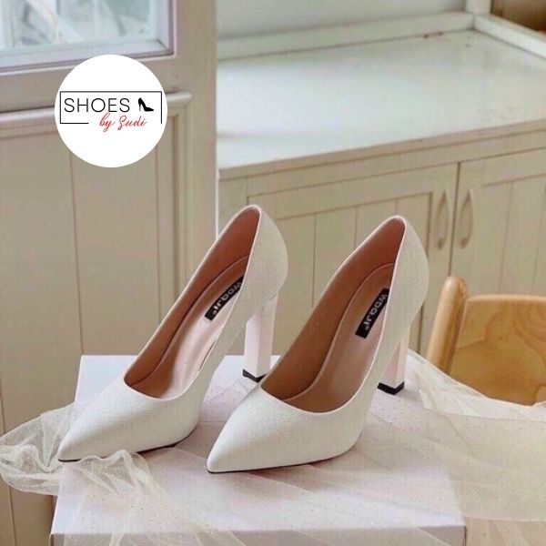 Giày cao gót SUDI-SHOES-H168 mũi nhọn da sần tổ yến kim tuyến lấp lánh gót vuông cao 9p thiết kế mới trẻ trung hiện đ