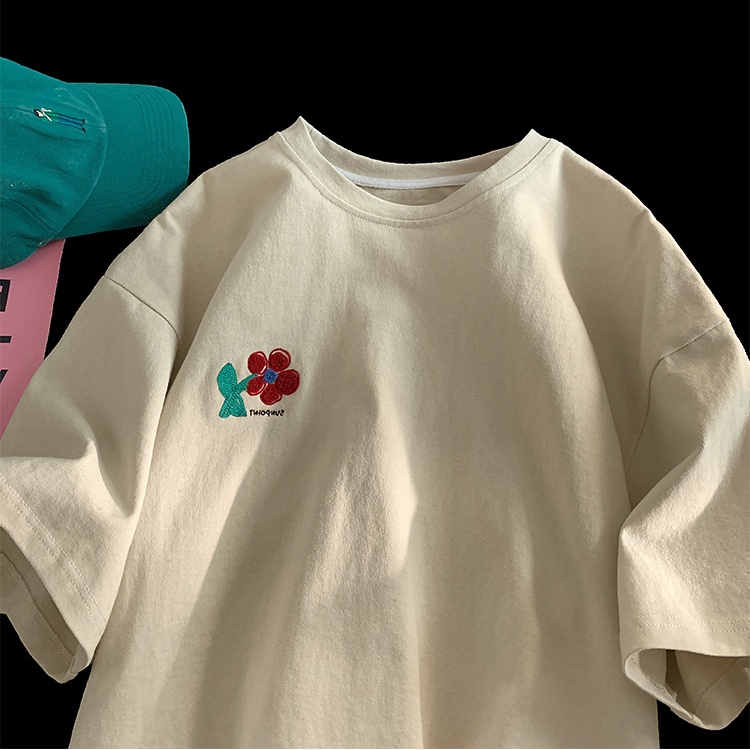 Áo thun SUXI cotton cổ tròn ngắn tay dáng rộng in họa tiết thời trang mùa hè