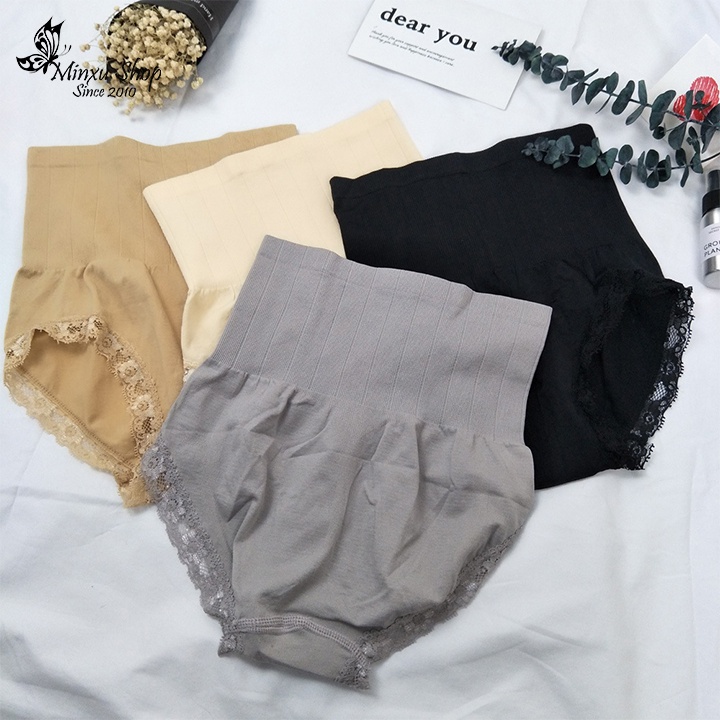 Quần lót nâng mông lưng cao, cạp cao gen bụng, quần lót nữ viền ren quyến rũ Minxu Shop 3112