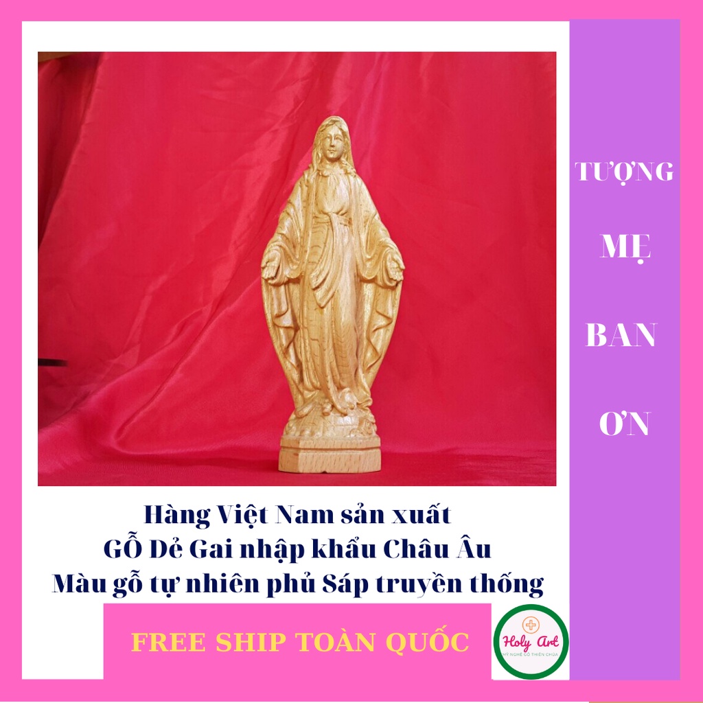 Tượng Mẹ Ban ơn bằng gỗ nhập khẩu, cao 20cm x 7cm  Tượng để xe ô tô, Trang trí, thờ phụng