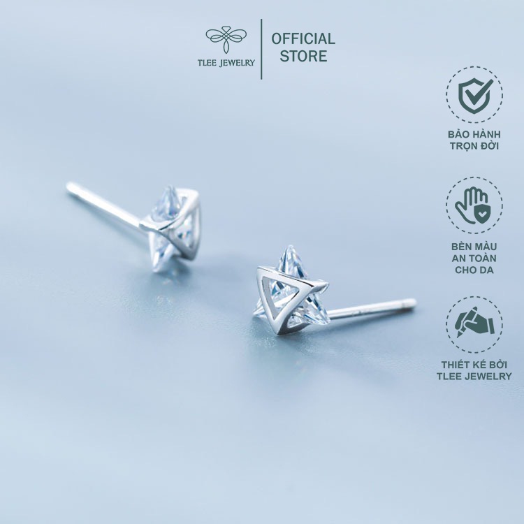 Bông tai bạc nữ TLEE hình tam giác đá trắng sáng lấp lánh TleeJewelry B0218