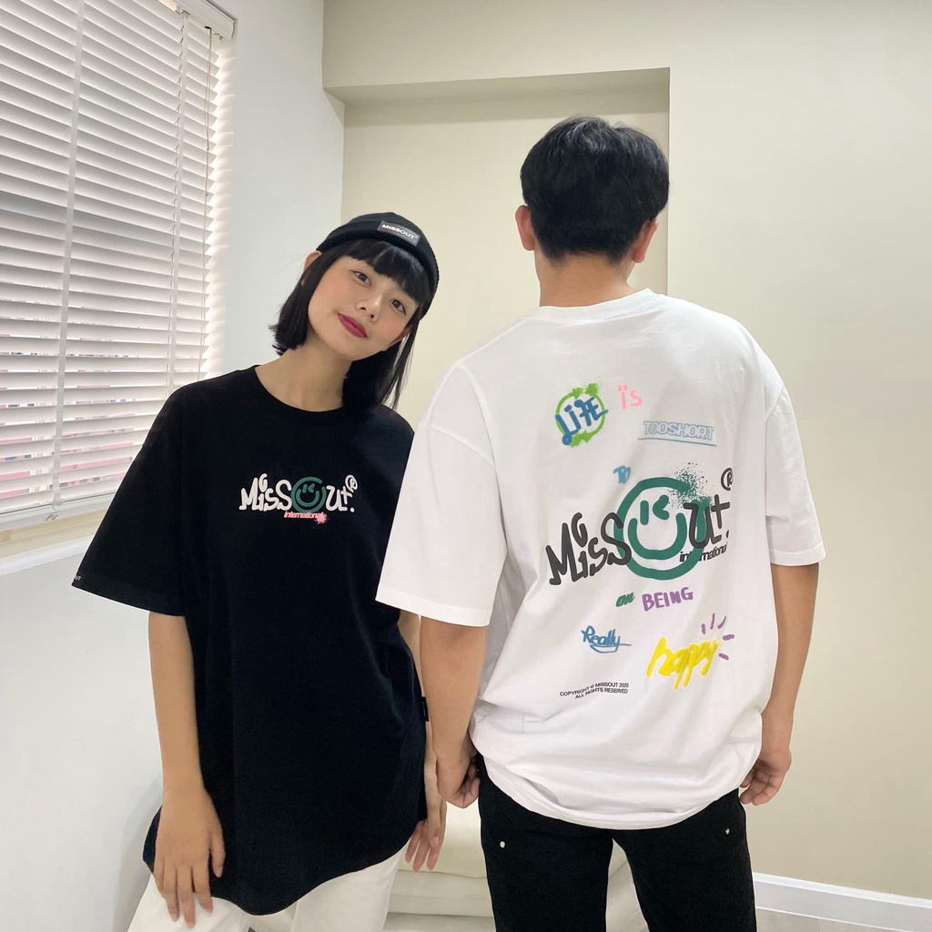 Áo Thun MISSOUT SMILEY tee nam nữ Full Tag tay cổ