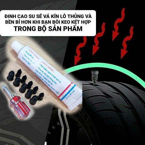 Bộ Dụng Cụ Gồm 1 Chai Keo + 1 Tua Vít + 10 Ốc Cao Su ( 2 Size ) Vá Vỏ Xe Không Ruột Cực Nhanh - Hiệu Quả