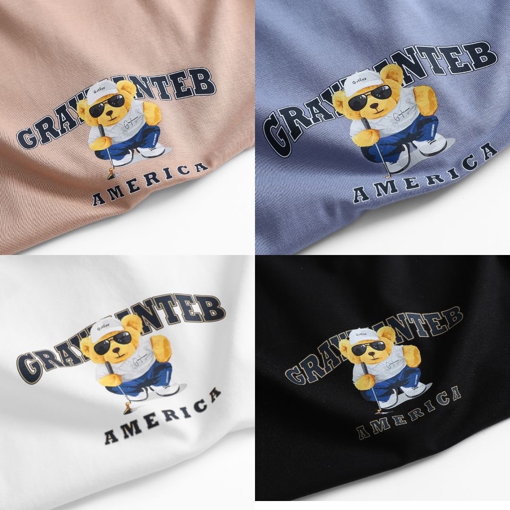Áo thun nam nữ cổ tròn họa tiết Gấu BST22 GRAYHOMME vải Cotton xu xịn dáng unisex