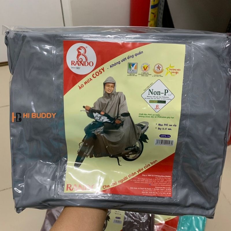 Áo Mưa RANDO Cosy - Free Size - Dày 0,17mm - Nhựa PVC Cao Cấp | Không Ướt Ống Quần | Hibushop