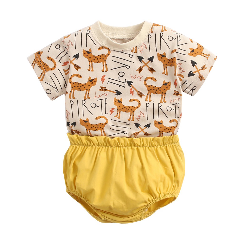 Bộ Quần Áo Sanlutoz Bằng Cotton Thời Trang Mùa Hè Màu Vàng Cho Bé Gái Sơ Sinh