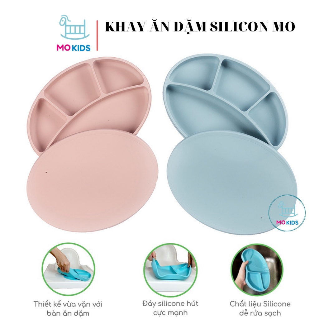 Khay ăn dặm Silicon chống đổ đế hút chân không cao cấp cho bé - Mokids